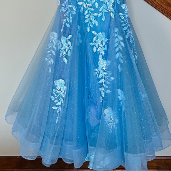 AMARRA 87317 Floral Sequin Prom Gown - BRAND NEW (Blue/White) - Picture 7 of 8